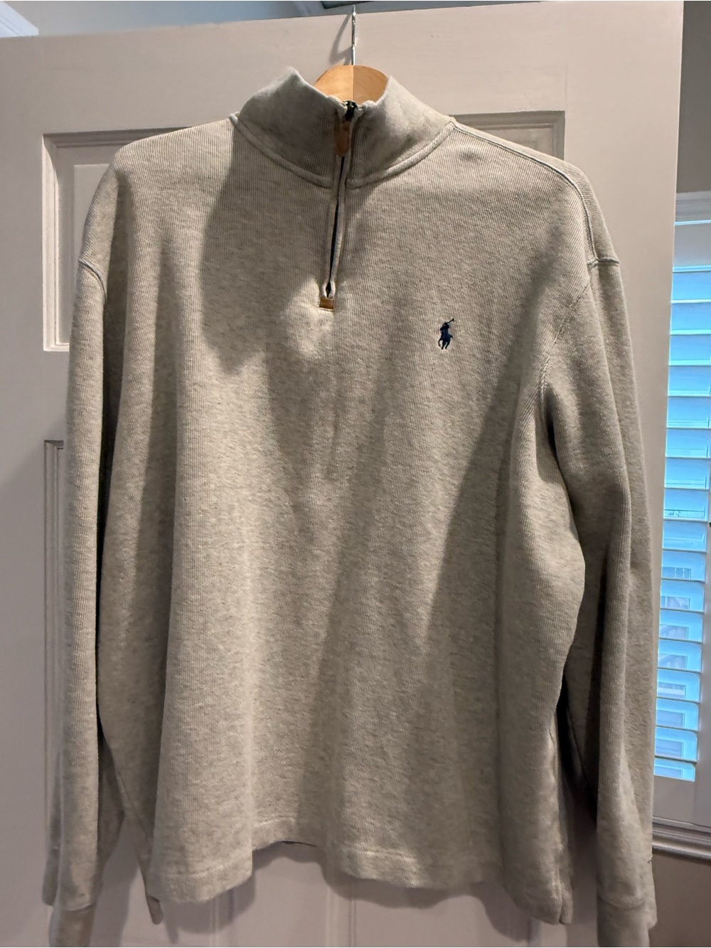 Polo by Ralph Lauren Men's Oatmeal/Beige Half-Zip Sweater with Navy Pony